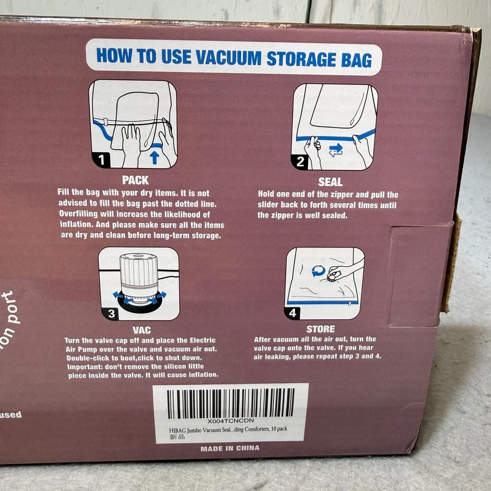 Hibag Vacuum Storage Bags 10 Jumbo Pack with Electric Pump Clear Good Condition